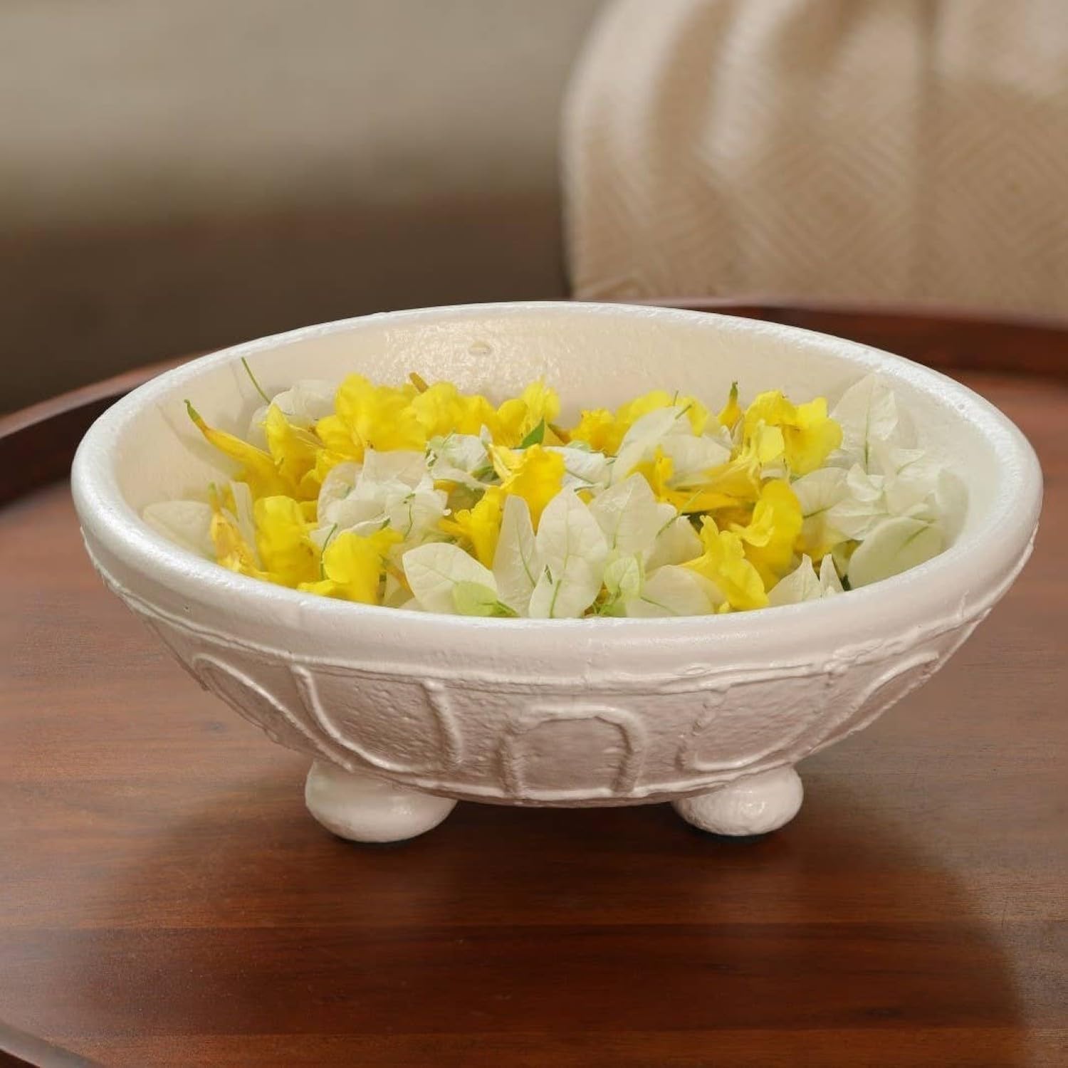 Home Décor Organic Pattern Terracotta Bowl – Stylish and Rustic Accent for Any Space, White, Clay