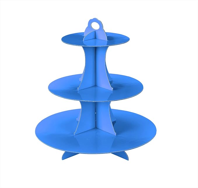 2Pcs 3-Tier Cupcake Stand, Cake Stand holder, Tiered DIY Cupcake Stand Tower for Dessert Table Displays, Birthday Theme Party Favors Decoration, Floral Tea Party, 12" W x 12.8" H, Blue