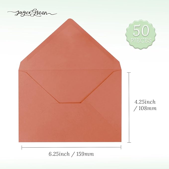 50 Pack 4x6 Envelopes Letter Size, Orange A4 Envelopes Self Seal for Wedding Invitation, Envelope 4.3x6.3 for Greeting Cards, Photos, Baby Shower, Graduation, Thank You Cards, Announcements