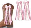 Pink Ribbon Bow Martin Boot Bows, Pink White Buffalo Plaid Boot Bows Glitter Pearl Lace Holiday Birthday School Accessory Decor