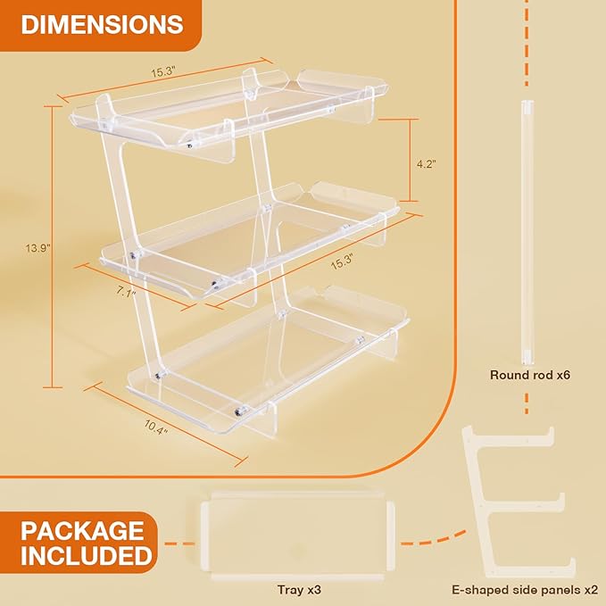3 Tier Acrylic Serving Tray, 15.3" x 7.1" Dessert Table Display Set Stand for Party, Desserts, Fruits, Cookies – Reusable Collapsible Tiered Platters for Cupcakes, Veggies, and Sweet Treats