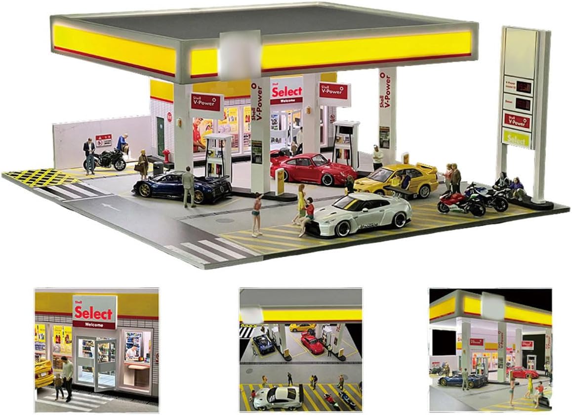 1/64 scale gass station building scene model, realistic, main product view