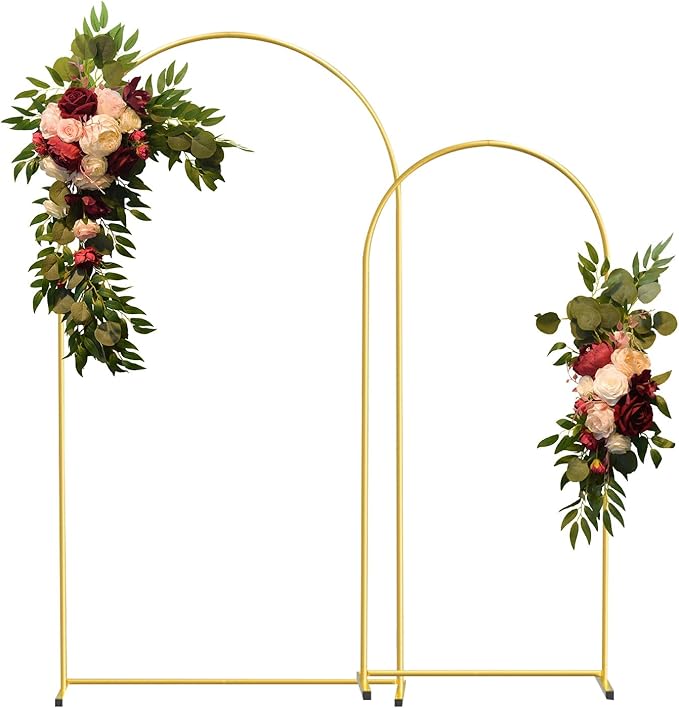 Gold Metal Wedding Arch Backdrop Stands Set of 2 (7.2FT & 6FT), Metal Square Balloon Arch Frame for Birthday Party, Ceremony, Baby Shower