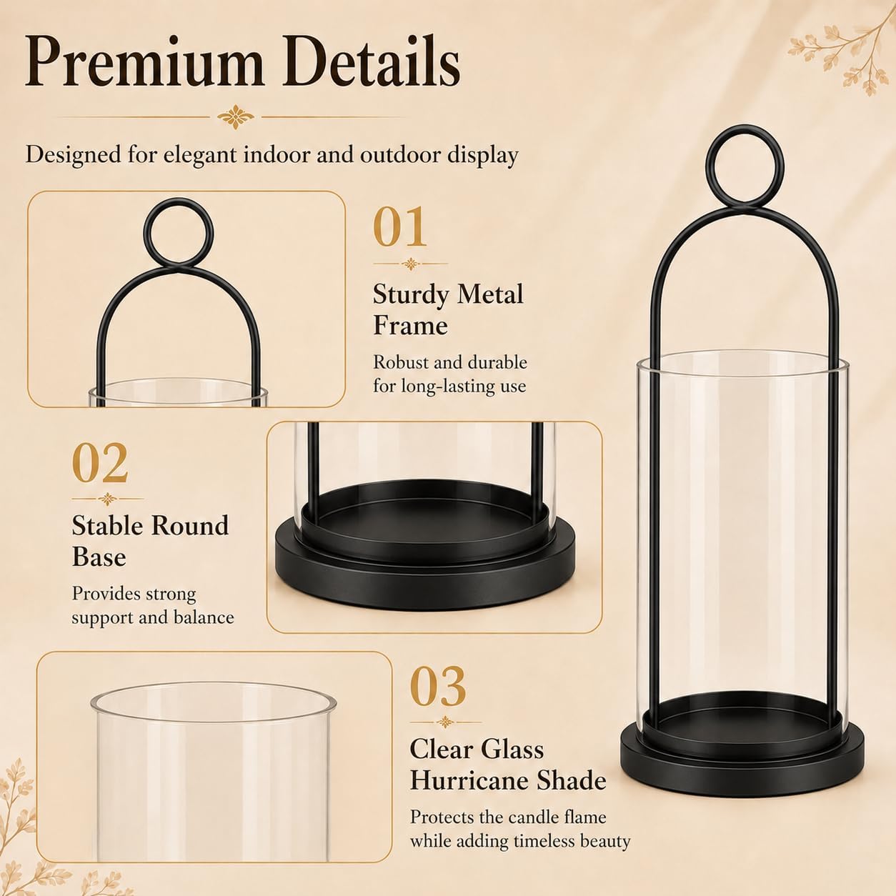 Black Wall Sconces Set of 2, Wall Candle Holder with Hurricane Glass | For Pillar Candles, Farmhouse Wall Decor, Modern Metal, For Living Room, Fireplace, Entryway
