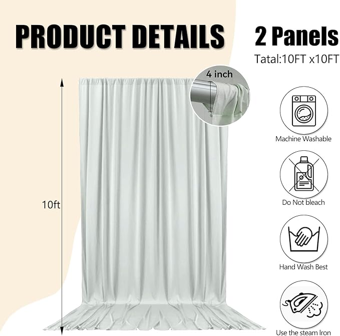10ft x 10ft Silver Backdrop Curtains for Parties, Fabric Satin Background Curtain with Rod Pockets for Weddings, Birthday, Baby Shower, Photography, Graduation Party Backdrop Drapes, 2 Panels