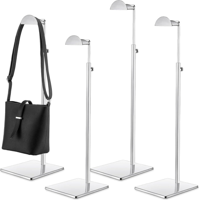 Maitys 4 Pack Purse Display Stands Stainless Steel Adjustable Height Bags Display Holder for Home Store Boutique Counter (Silver)