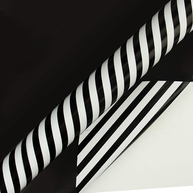 WRAPAHOLIC Reversible Wrapping Paper - Mini Roll - 17 Inch x 33 Feet - Black and Stripes Design for Christmas, Birthday, Holiday, Wedding, Baby Shower