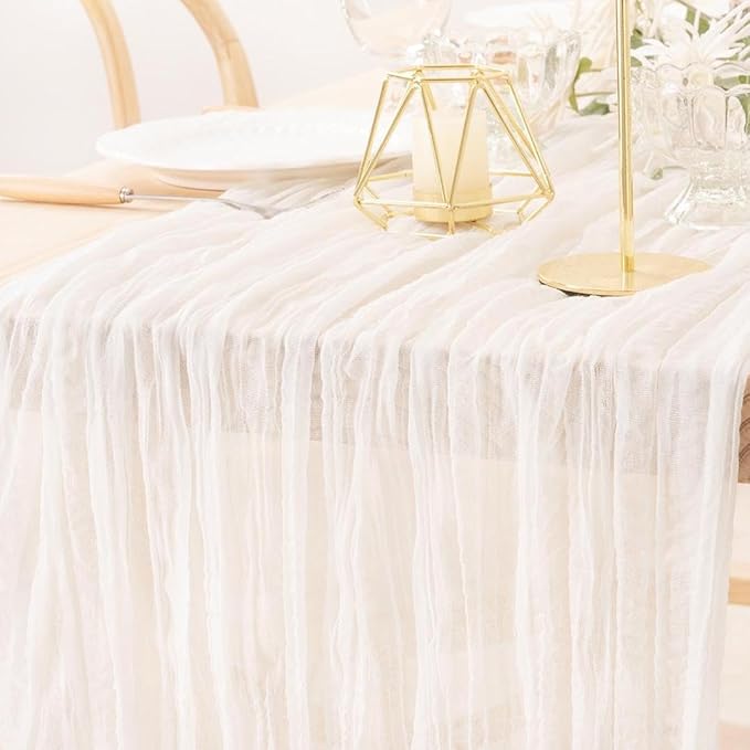 MLMW 3 Pack Ivory White Table Runner Cheesecloth Boho Gauze Rustic Cheese Cloth Table Runner 160 inch Sheer 13.3ft for Thanksgiving Wedding Party Baby Bridal Shower Birthday