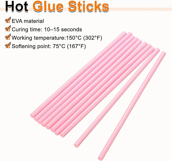 HARFINGTON 10pcs Hot Glue Sticks 0.28" Dia x 7.87" Long EVA Mini Hot Melt Adhesive Glue Stick for Hot Melt Gun Wood Plastic Glass Flowers Fabrics Foam, Pink