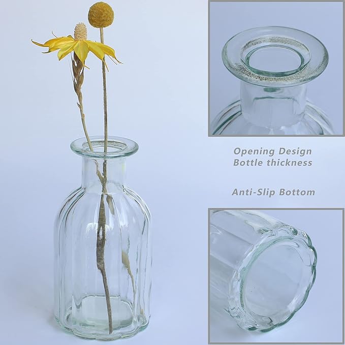 3 Sets Clear Glass Vase for Flowers Small Bud Vase for Decor, Bud Vases in Bulk for Centerpieces, Home Decorative Vase Set Round Vintage Glass Bottles, 2.85"X 5.4"
