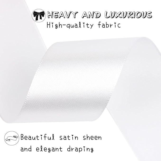 White Solid Satin Ribbon 1-1/2 Inch 25 Yards Solid Polyester Fabric Ribbon for Gift Wrapping Wedding Christmas Baby Shower Birthday Party Decoration Handmade Immortal Flower Craft