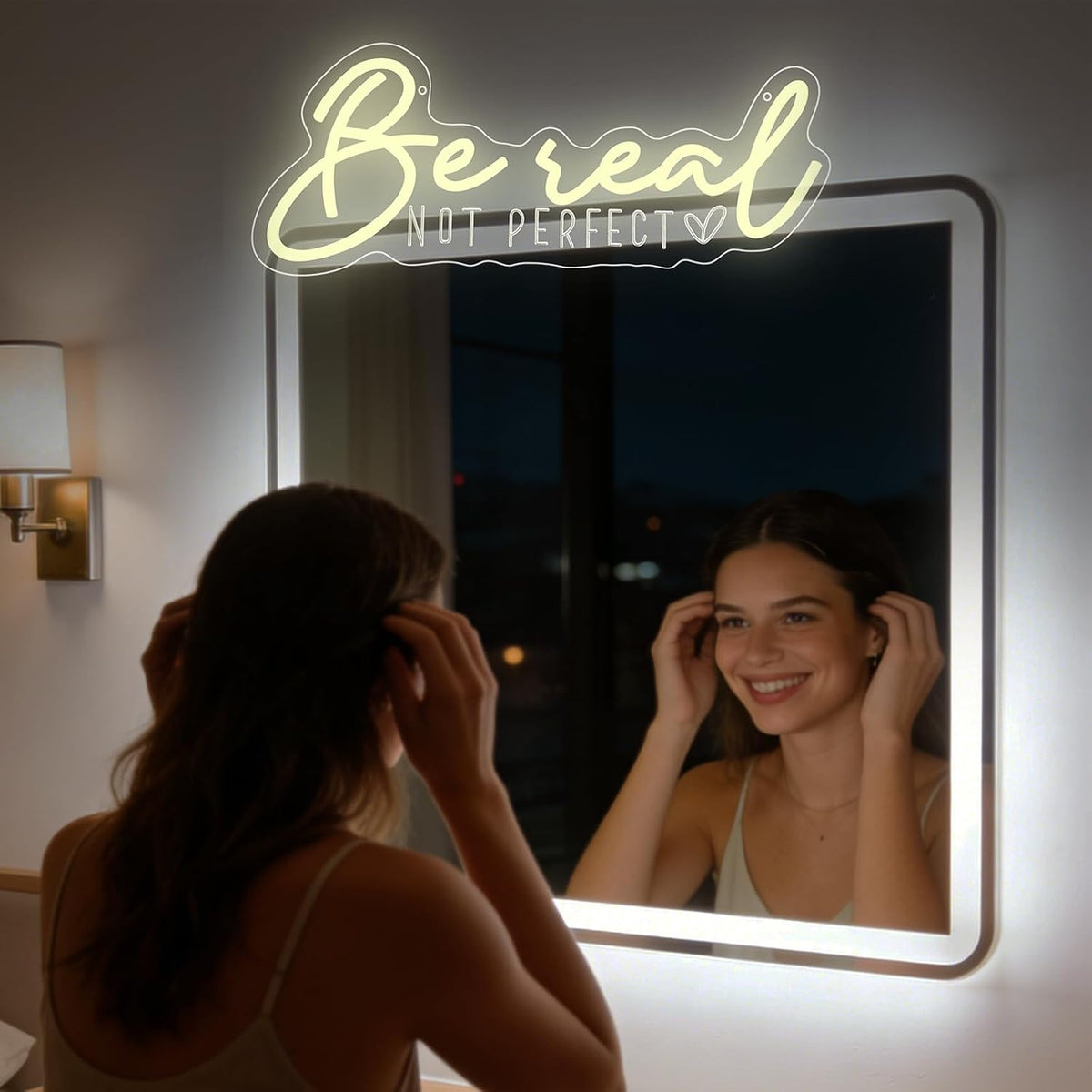 be real not perfect neon sign for wall shown in use