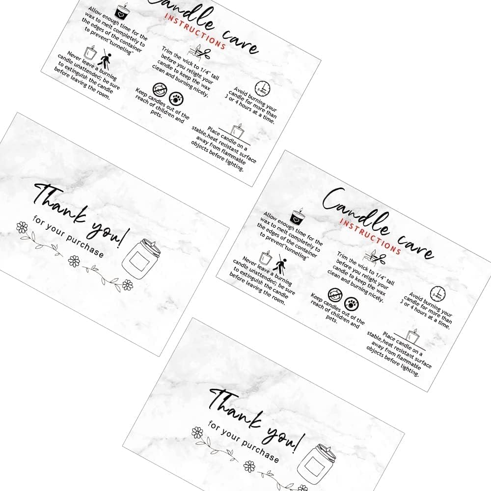 Handmade Candle Care Instruction Card, Candle Care Instruction Card, 3.5 x 2 inches for Handmade Candle Makers Soy Bees Wax Coconut Essential Oils, 50 Pack(Marble Look Design)