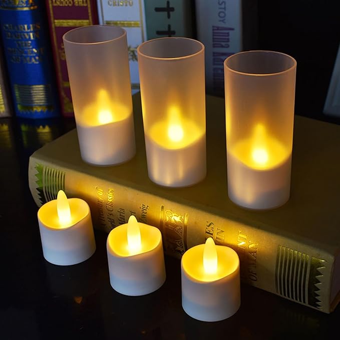HL Flameless Candles with Remote Timer, 100+Hours Rechargeable Waterproof Outdoor Candles Tea Lights with Charging Base, Warm White LED Votive Floating Tealights for Festival Wedding Party Decor-6pc