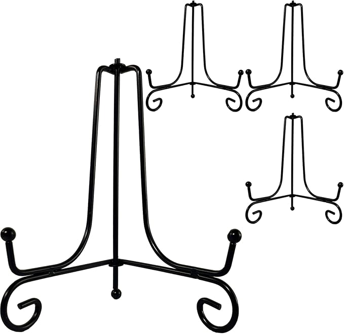 4PCS Premium Black Iron Plate Stands for Display 6 Inch, Decorative Solid Metal Plate Holders for Displaying, Mini Easel, Frame, Book, Card, Plaque, Bowl, Picture Stands for Display