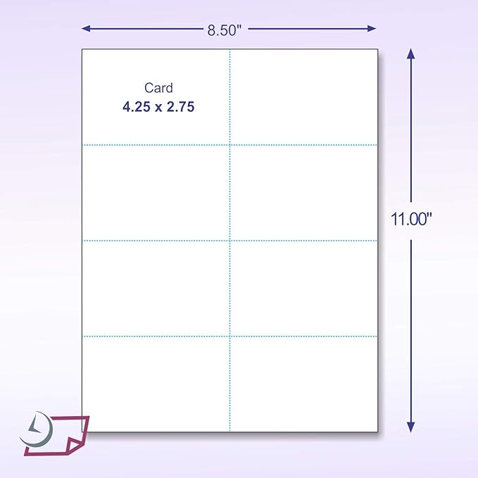 NextDayLabels - Blank Perforated Printable Cardstock, 8 Cards per Sheet, 125# tag - for laser and inkjet printer, 4-1/4" x 2-3/4" Each Card - 800 Cards - made in the USA
