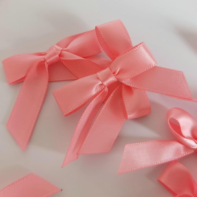 50pcs 1-1/2" Mini Light Pink Satin Ribbon Bows Without Twist Ties for Crafts Gift Wrapping Packing Mothers Day Decoration (Lt.Pink)