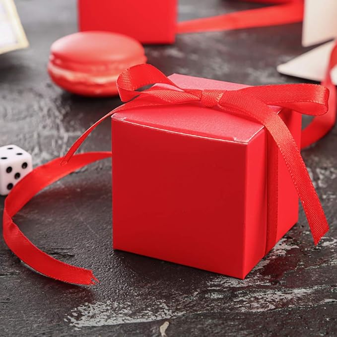 AWELL Red Gift Candy Box Bulk 2x2x2 inches with Red Ribbon Party Favor Box,Pack of 50