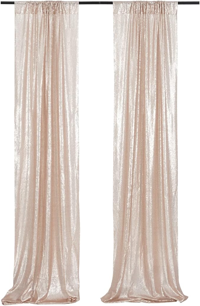 Poise3EHome Champagne Sequin Backdrop Curtains,4 Panels 2FTx8FT Glitter Background for Party Birthday Party Baby Shower Wedding Christmas Thanksgiving Holiday Festival Decor