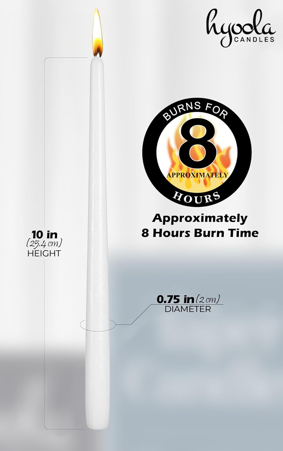 Hyoola 12 Pack Tall Taper Candles - 10 Inch White Dripless, Unscented Dinner Candle - Paraffin Wax with Cotton Wicks - 8 Hour Burn Time