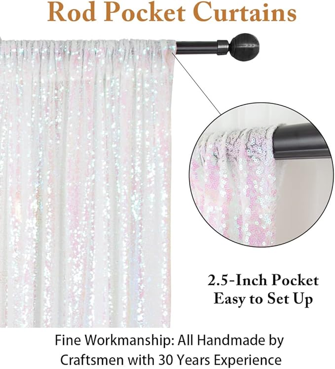 ShinyBeauty 7FTX7FT Iridescent White Sequin Backdrop | Glitter Wedding Photo Booth Background | Sparkly Shimmer Baby Shower Decor | No Dropping Sequins | Dense Backdrops Design