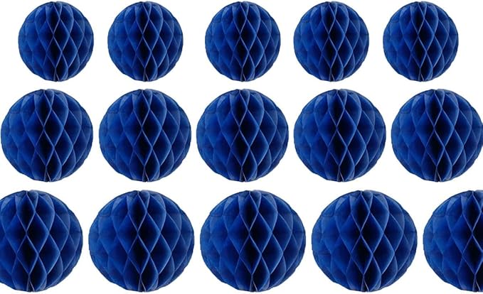 15pcs Honeycomb Balls Decorations 4'' 6'' 8'' Party Honeycomb Ball Flower Tissue Pom Poms Flower Ball Hanging Flower Balls for Baby Shower Birthday Wedding Nursery Decor(4'' 6'' 8'' Royal-Blue)