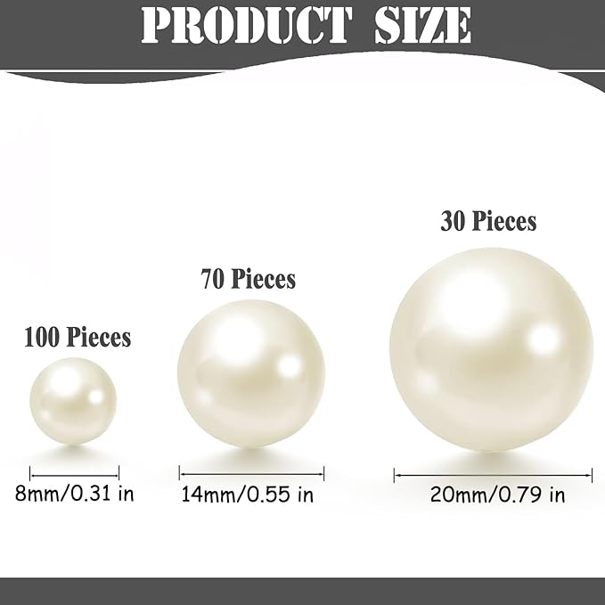200 Pcs Vase Filler Beads White Pearl Beads for Vase No Hole Beads for DIY Home Table Party Decor Wedding Centerpiece 8/14/20mm