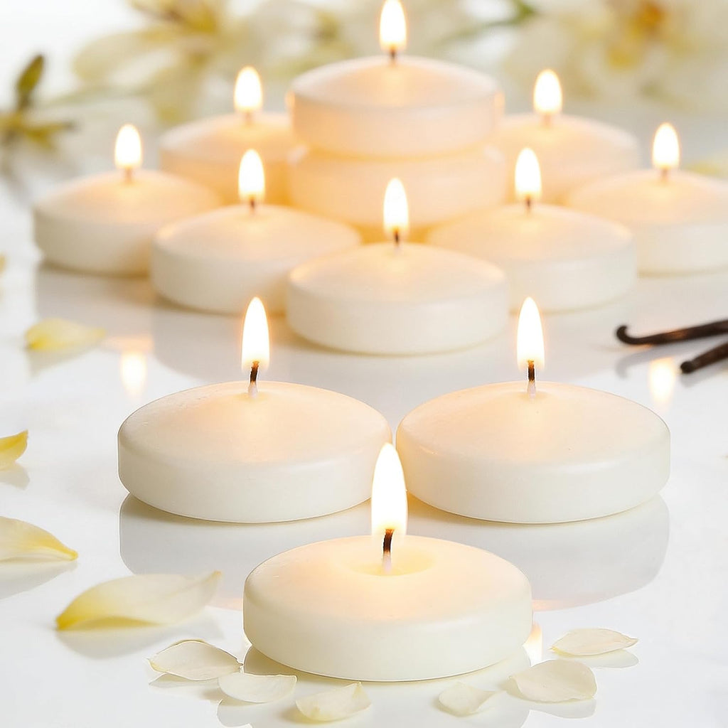 Floating Candles Scented 36 Packs, 3 Inch Floating Candle | Warm Vanilla High Scented, 8-10 Hours Burn Time for Centerpiece, Large Water Candle Floating For Home, Wedding, Pool
