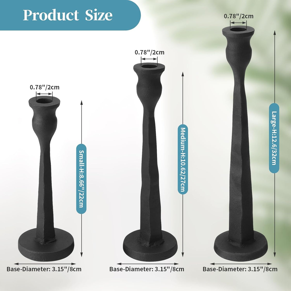 Heavy Duty Cast Iron Black Candlestick Holders Set of 3,Tall Taper Candle Hol...