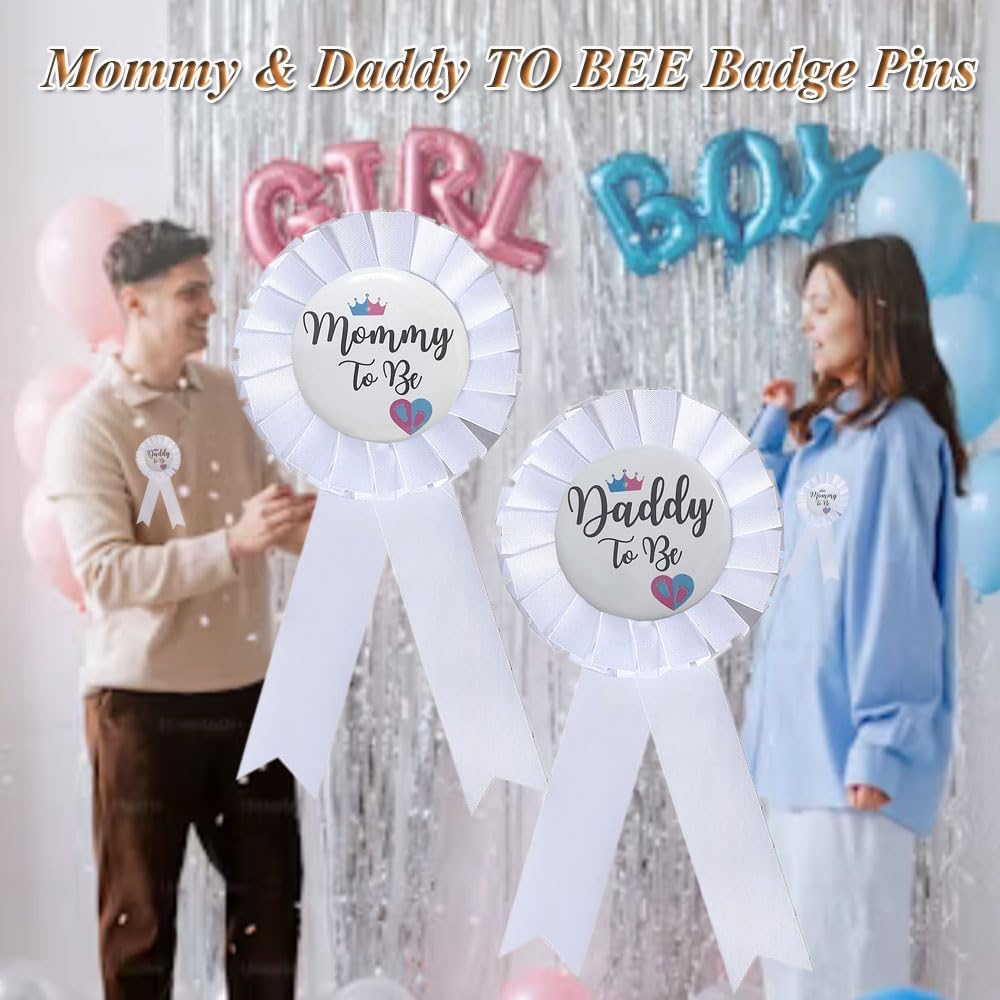 Mommy & Daddy To Be Tinplate Badge Pins, 2Pcs Perfect Baby Shower/Gender Reveal Button Pins for New Parents