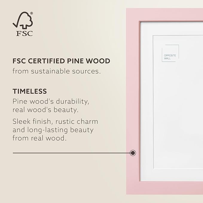 Opposite Wall - 8x10 in - Real Wood Pink Picture Frame - Lightweight, Versatile & Shatterproof - Wall Hanging & Tabletop Photo Frame - Office, Gallery & Home Decor