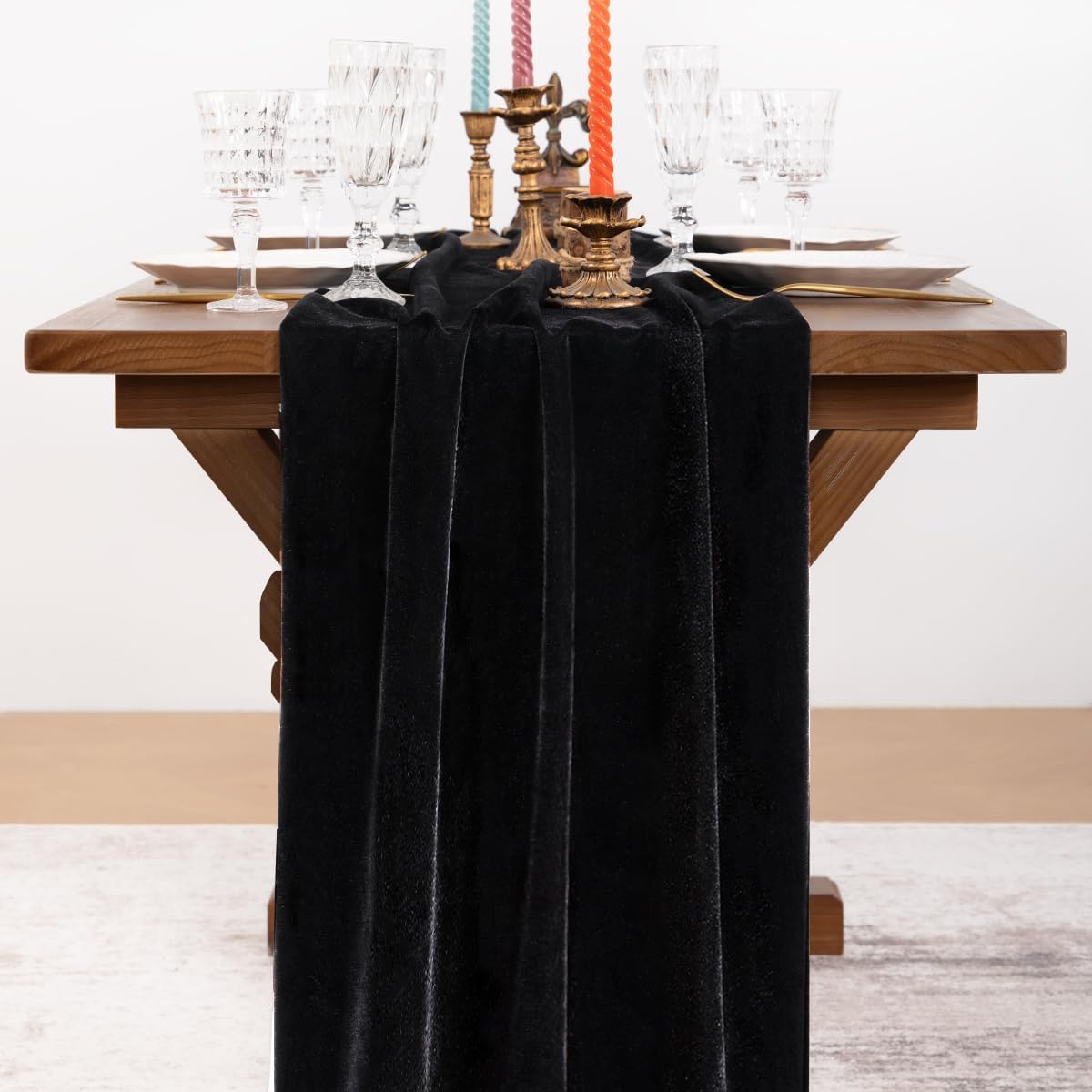 4 Pack Black Velvet Table Runner Cloth Fall Luxurious Wedding Party Decor