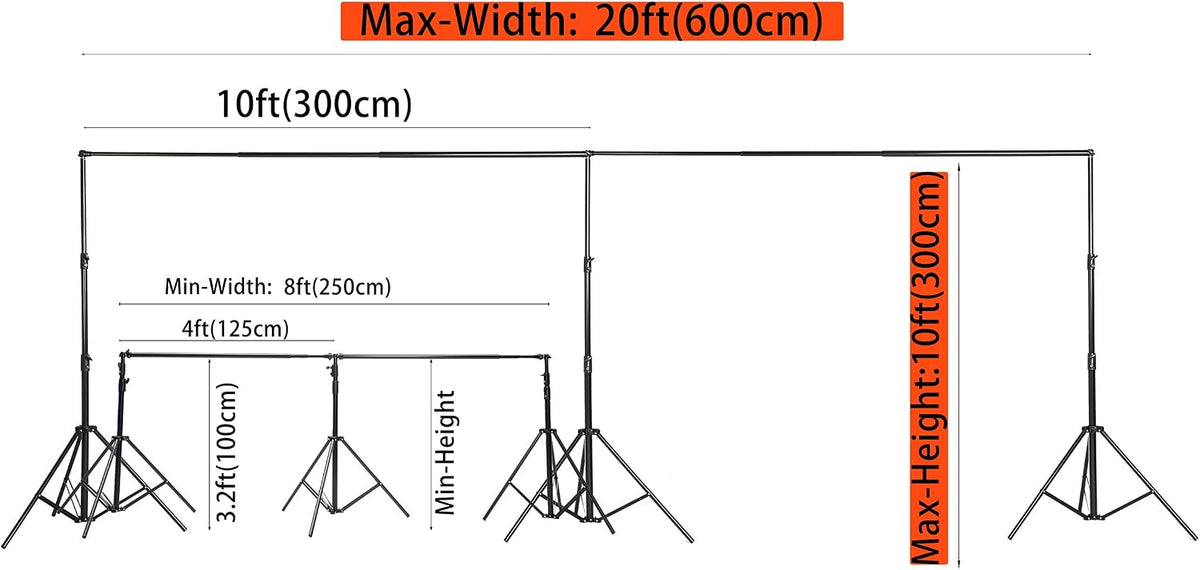Kate 10x20ft (3x6m) Photography Backdrop Frame Stand for Room Set Adjustable ...