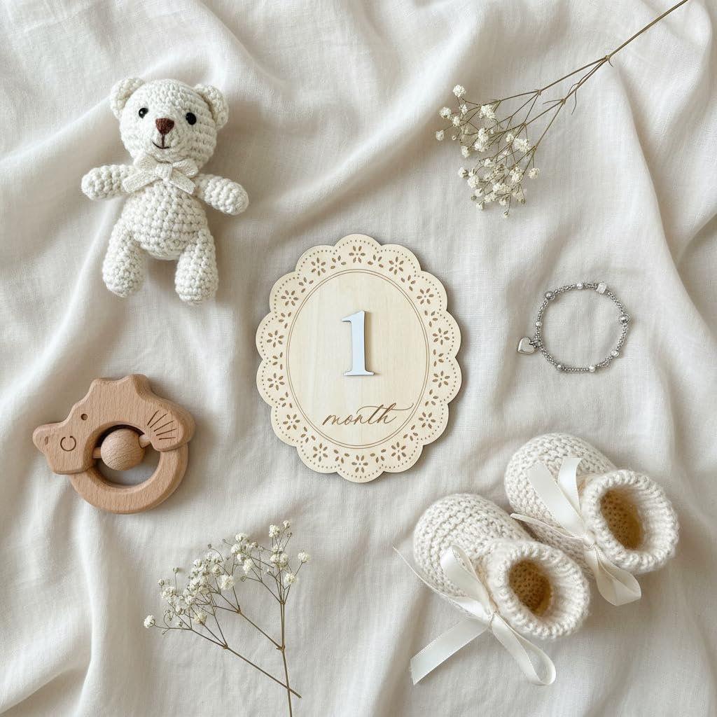 Baby Girl Monthly Milestone Signs, 1-12 Monthly Baby Milestone Girl, Newborn Photography Props Double-Sided, Nursery Decor for Girls (M03)