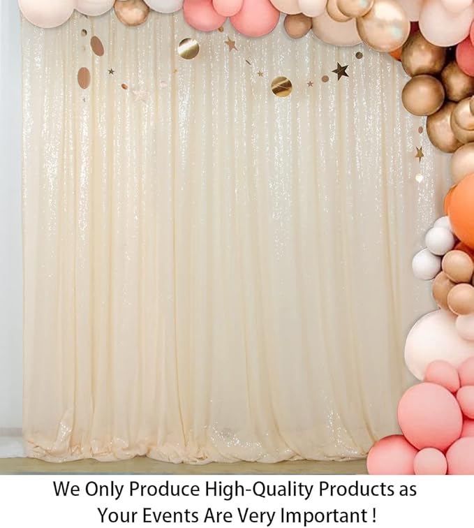 ShiDianYi Sequin Backdrop Ivory 2 Panels 4FTx10FT Backdrop for Photograph Sequin Photo Backdrop for Birthday Sparkle Wedding Backdrop Glitter Backdrop Background