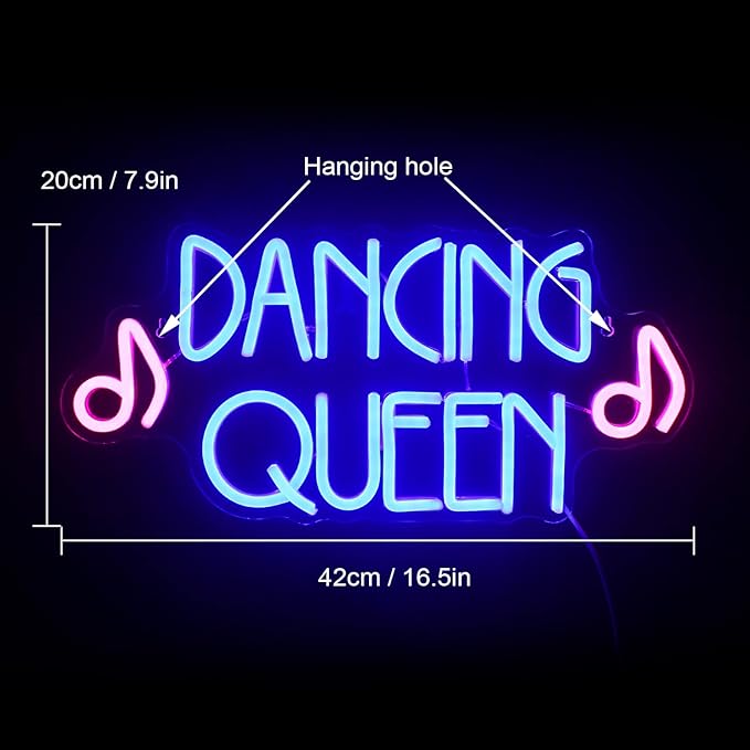 Dancing Queen Neon Sign Dance Led Sign Purple Neon Lights Dance Club Lights Up Sign USB Powered Switch Neon Signs for Wall Decor Dance Studio Dancing Party Bar Dance Club (16.5 * 7.9 inch)