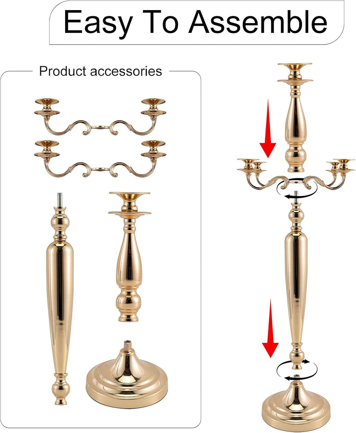 28in 2PCS Gold 5-Arm Candelabra Wedding Centerpieces for Tables