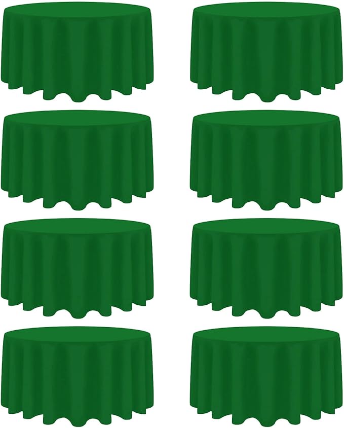 8 Pack Green Round Tablecloth 120 Inch Stain and Wrinkle Resistant Round Green Table Cloth Reusable and Washable Polyester Fabric Table Covers for Buffet Wedding Party and Banquet