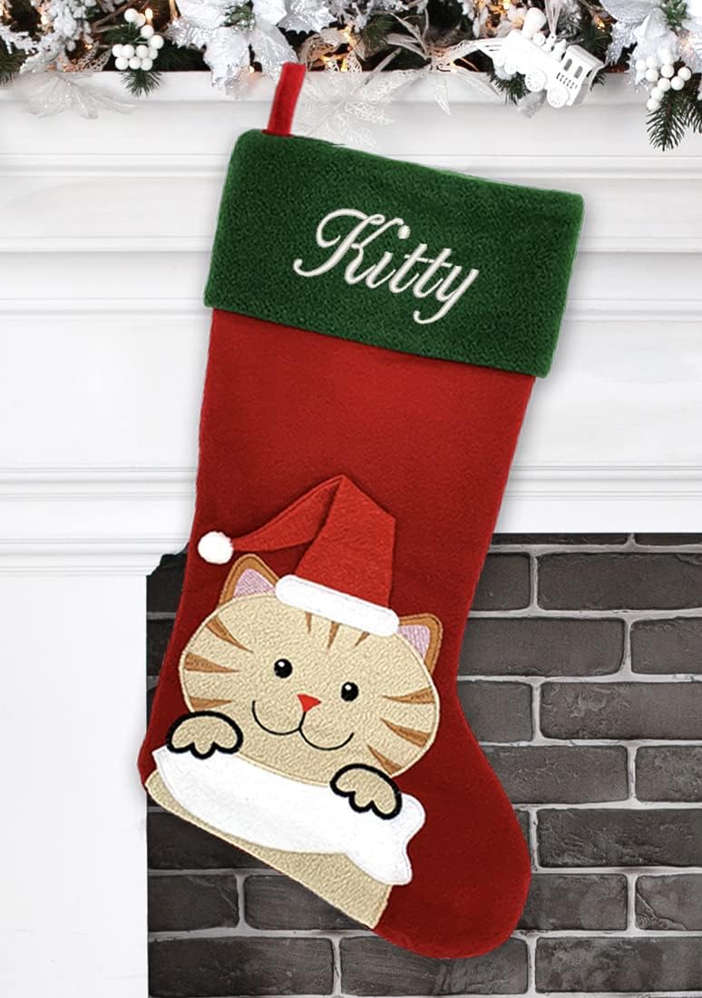 Personalized Christmas Stocking - Snowman Design - Embroidered Name - Large 18.5inch, Traditional Red and Green, Family Holiday Season Decor