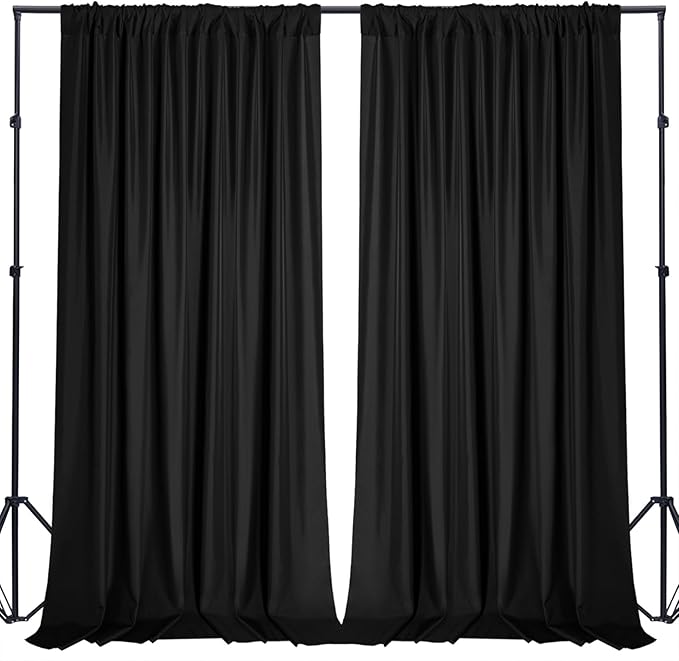 Sugargirl 10x10FT Black Backdrop Curtains Polyester Photo Backdrop Drapes Curtains 2 Panels with Rod Pockets for Party Birthday Wedding Photography Home Decoration