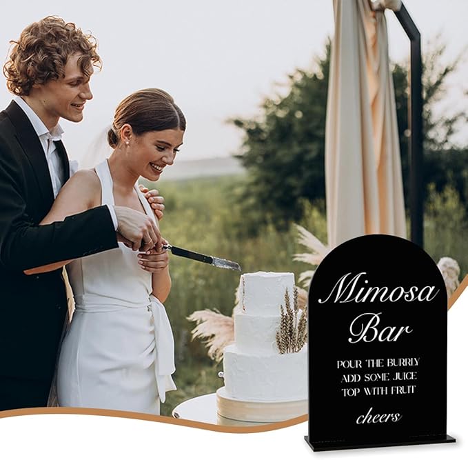 Black Mimosa Bar Sign, Open Bar Signs, Wedding Engagement Bridal Shower Decor for Reception Ceremony Party, Weddings Acrylic Sign