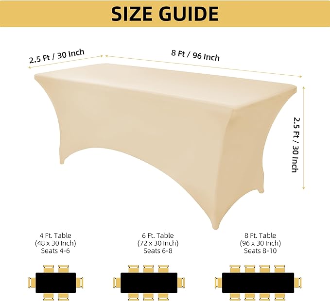 2-Pack 8ft Spandex Table Covers for Rectangle Folding Tables - Washable Elastic Tablecloth - Ultimate Fitted Table Protector for Birthday Parties, Trade Shows, Banquet