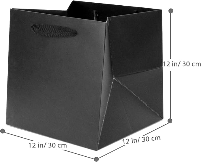 Black Paper Gift Bag 12 in Paper Gift Box Large Square Bottom Kraft Paper Bags with Handles for Wedding Baby Shower Birthday Party (Black, 12 x 12 x 12 in, 10 CT)