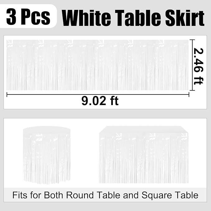 3 Pack 29 x108 Inch Macaron White Foil Fringe Table Skirts Metallic Banner for Tinsel Streamer Garland Backdrop for Parade Floats Wedding Thanksgiving Birthday Christmas New Year Party Decoration