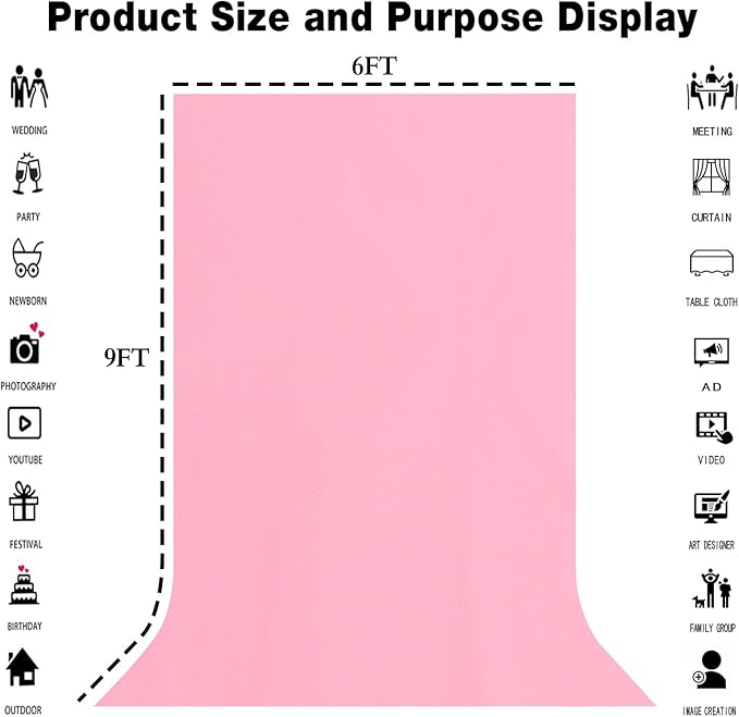 6X9FT High Density Fabric Pink Backdrop Portrait Photo Booth Washable Background Screen Video Recording Parties Curtains