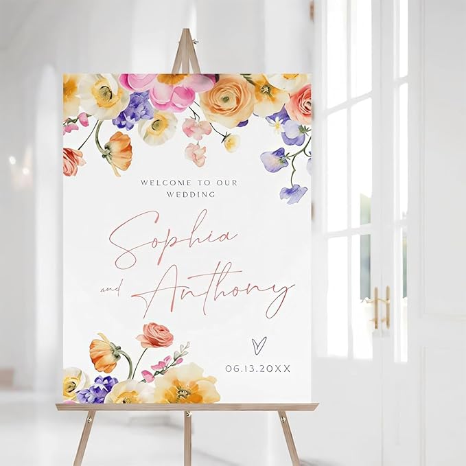 Floral Wedding Welcome Sign, Wildflower To Our Wedding Sign