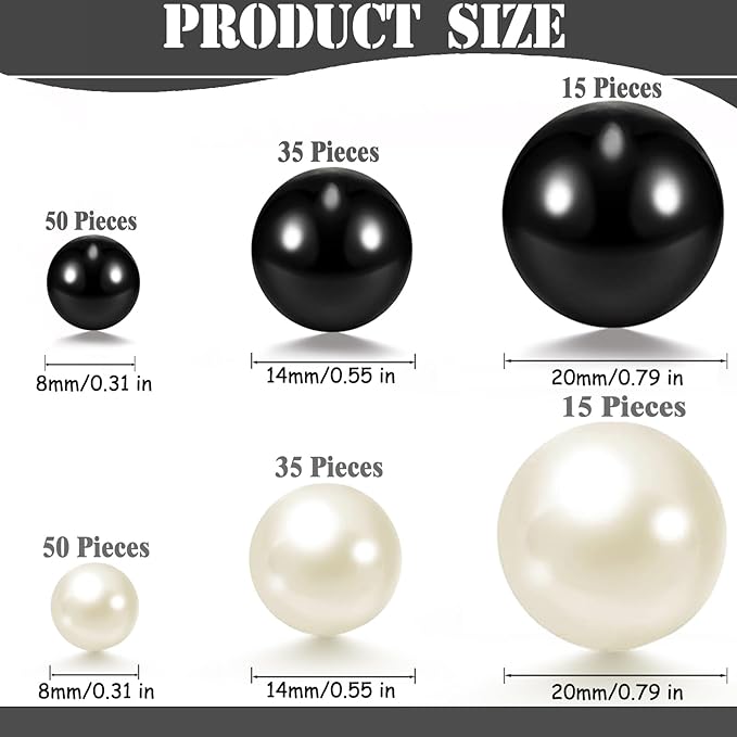 200 Pcs Vase Filler Beads Black and White Pearl Beads for Vase No Hole Pearls for Centerpieces Vases DIY Home Table Party Decor DIY Wedding 8/14/20mm