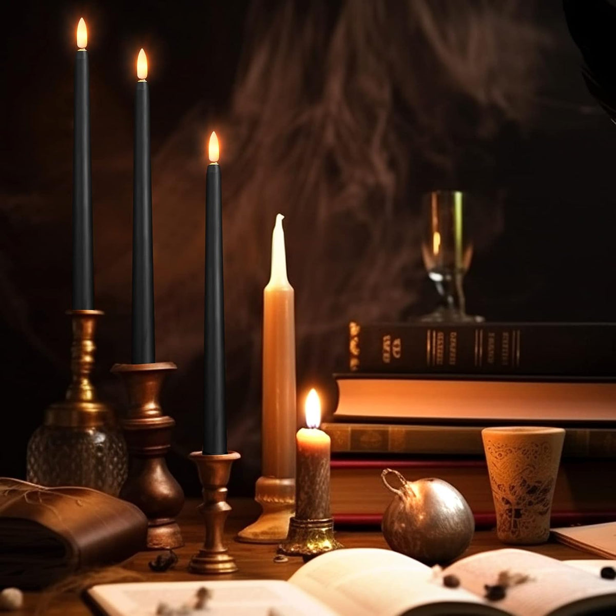 Qunclay 120 Pcs Black Flameless Taper Candles, Battery Operated LED Candles