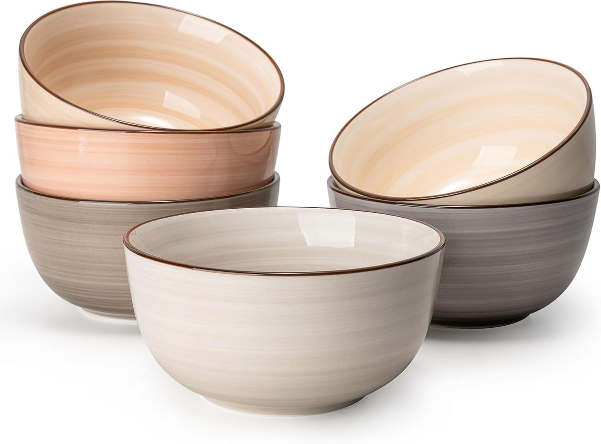 Sweese 20 Oz Porcelain Cereal Bowls - Multicolor Set of 6, Dishwasher Safe, f...