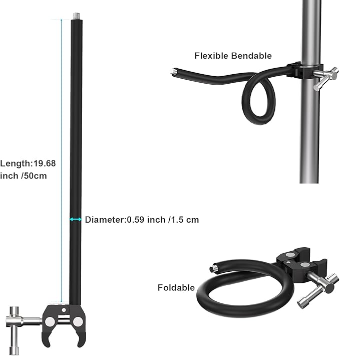 Gooseneck Microphone Stand,19.69" Flexible Adjustable Arm Super Crab Clamp Mic Clip 3/8"-16 to 5/8"-27 Adapter Mount,Compatible with Shure/Fifine / AT2020 / Pyle/Blue Snowball/Razer